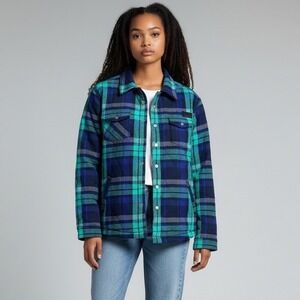 RARE Adidas Sample Plaid Quilted Jacket Womens‎ M Navy Blue Teal 2010's